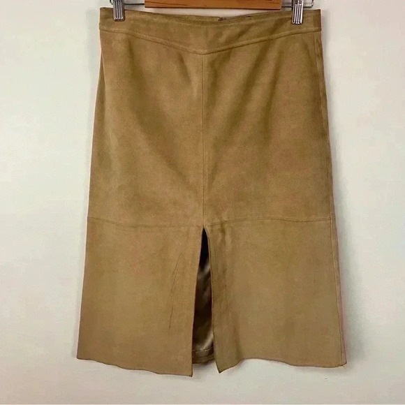 BANANA REPUBLIC  Y2K  Size 6 Tan Leather/Suede Front Slit  Skirt VINTAGE - Picture 1 of 15